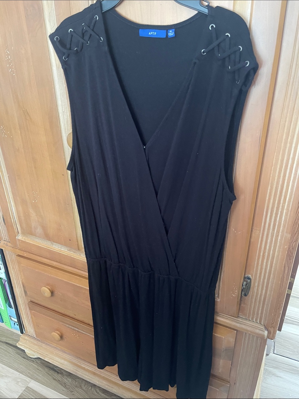 Apt. 9 Black Sleeveless Wrap Romper with Lace-Up Shoulders